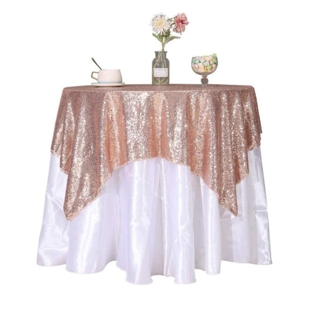 Lann's Linens Table Overlay 50x50 Rose Gold NWOT Sequin Square Sparkly Party